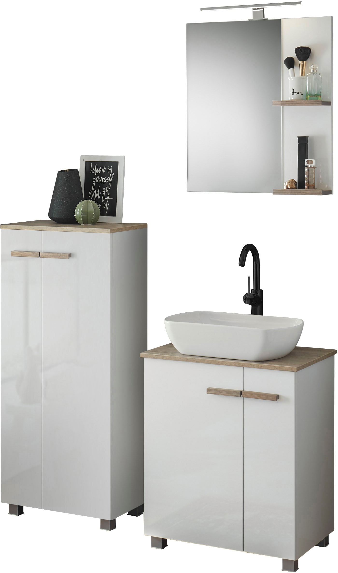 Places of Style Badmöbel-Set »SOLiD«, (Set, 3 St.), Gesamtbreite 130 cm, Waschtisch mit Aufsatzwaschbecken, Midischrank von PLACES OF STYLE