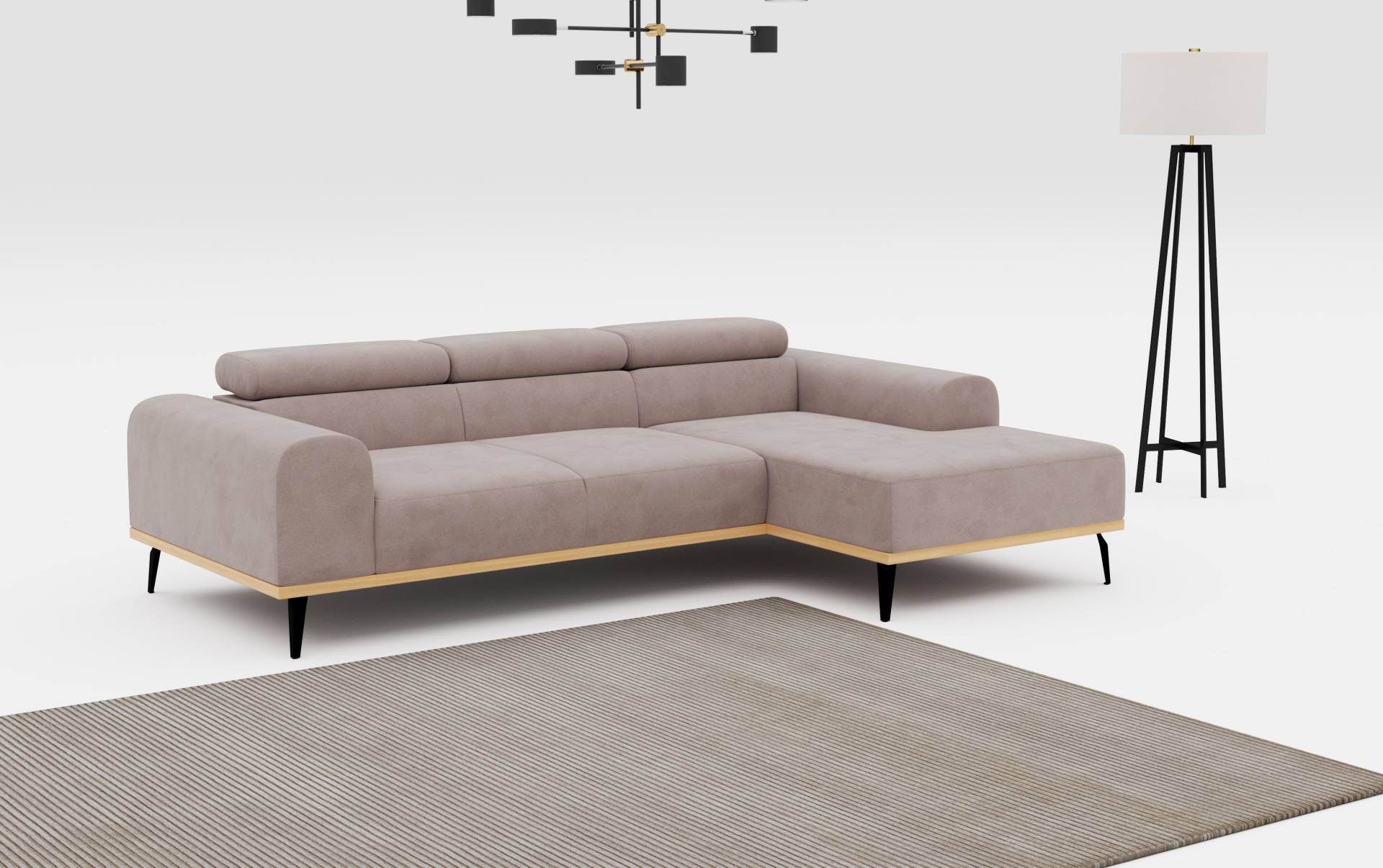 Places of Style Ecksofa »Carlo L-Form«, mit Kopfteilverstellung & Holz-Rahmenoptik, optional Relaxfunktion von PLACES OF STYLE
