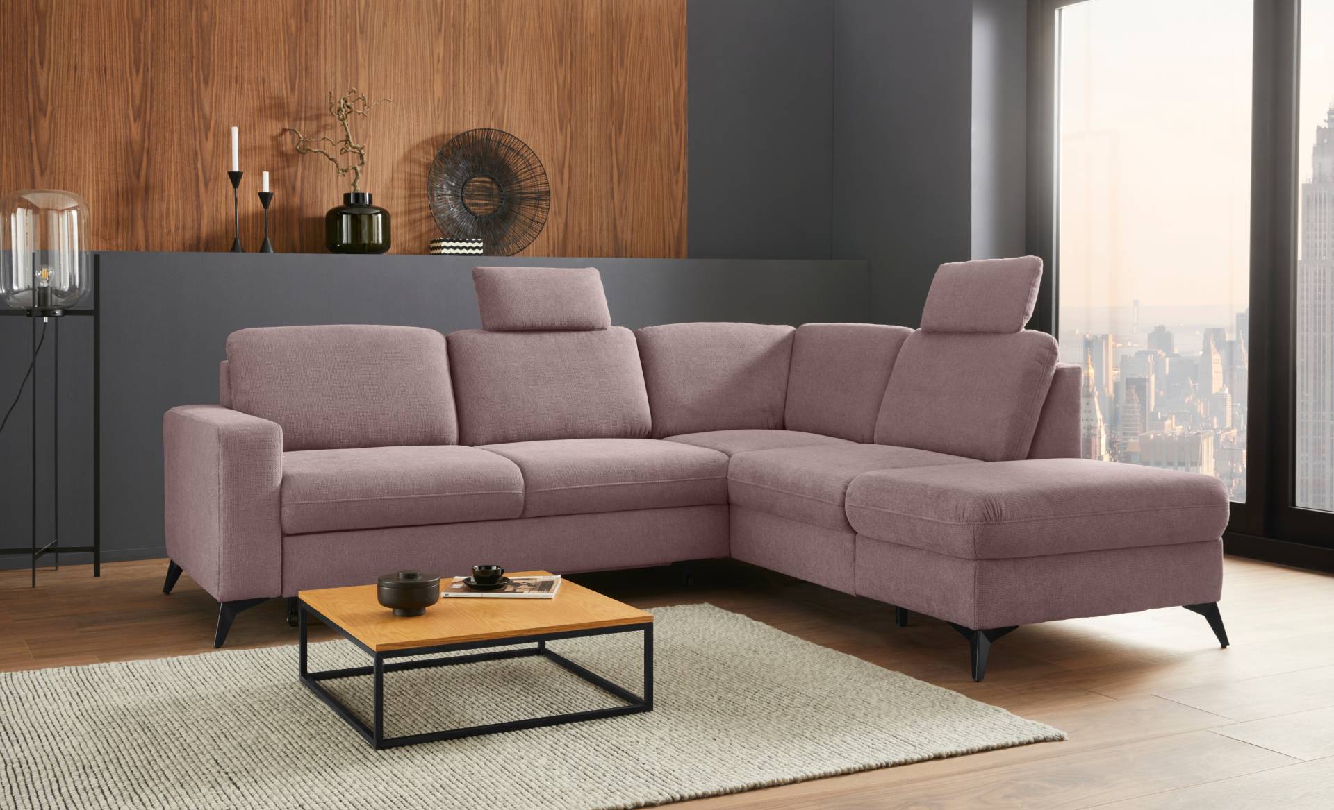 Places of Style Ecksofa »Lolland L-Form«, Wahlweise mit Bettfunktion und Stauraum, auch mit abwischbarem Bezug von PLACES OF STYLE