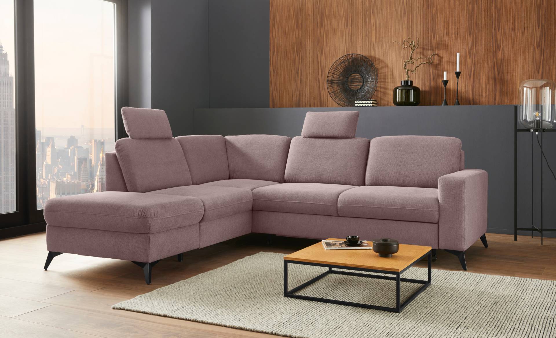 Places of Style Ecksofa »Lolland L-Form«, Wahlweise mit Bettfunktion und Stauraum, auch mit abwischbarem Bezug von PLACES OF STYLE