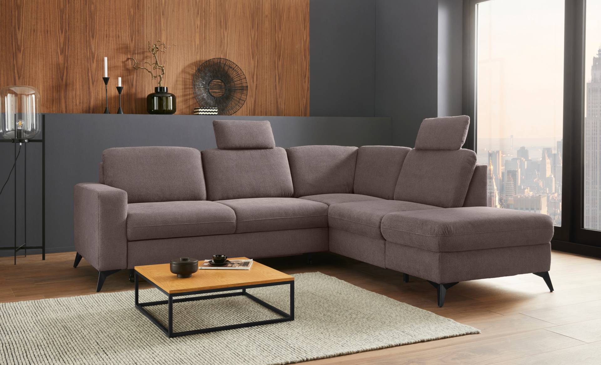 Places of Style Ecksofa »Lolland L-Form«, Wahlweise mit Bettfunktion und Stauraum, auch mit abwischbarem Bezug von PLACES OF STYLE
