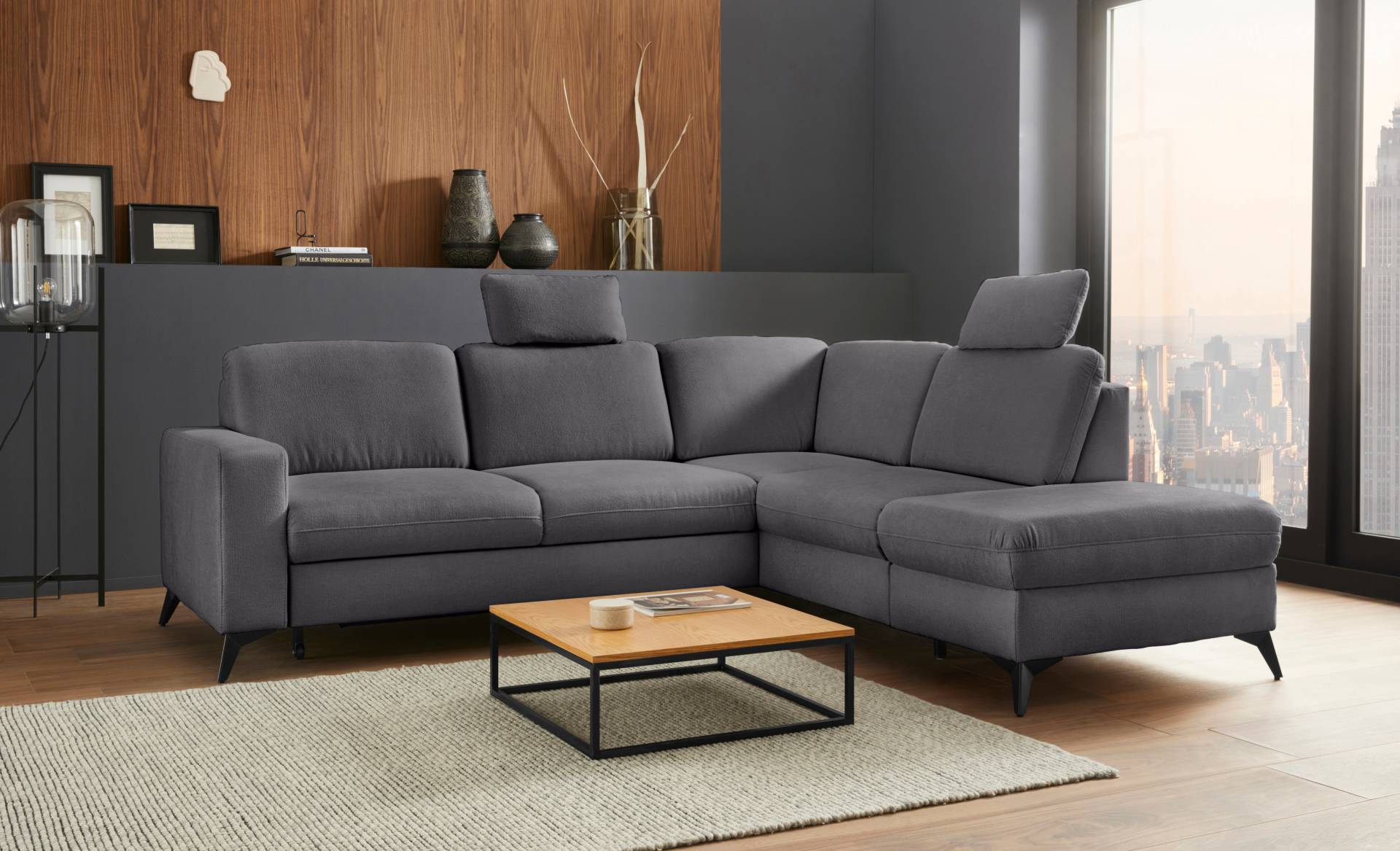 Places of Style Ecksofa »Lolland L-Form«, Wahlweise mit Bettfunktion und Stauraum, auch mit abwischbarem Bezug von PLACES OF STYLE