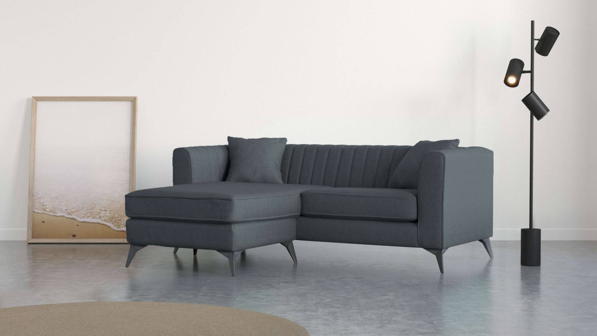 Places of Style Ecksofa »MATTHEW L-Form ideal für kleine Räume, Masse B/T/H: 201/162/74 cm«, elegantes Designsofa, feine Steppung im Rücken, incl. Zierkissen von PLACES OF STYLE