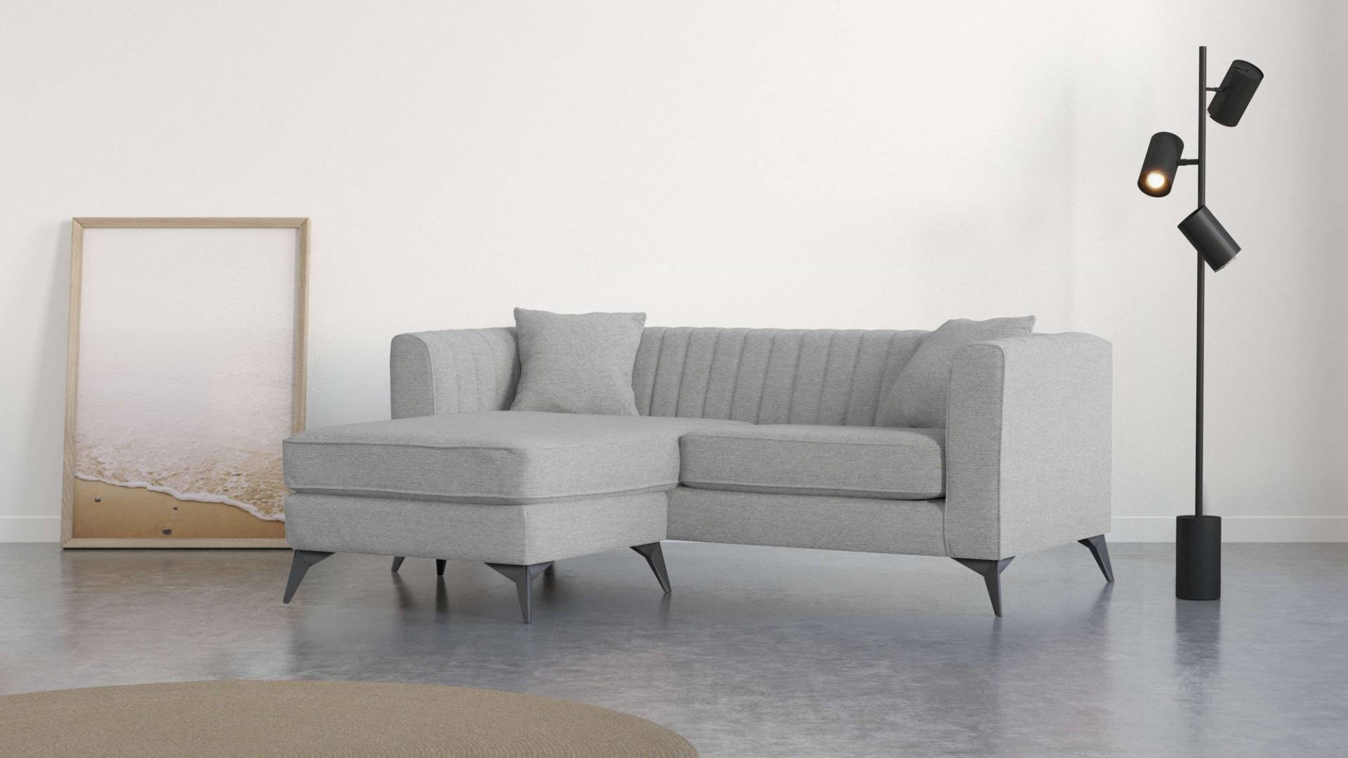 Places of Style Ecksofa »MATTHEW L-Form ideal für kleine Räume, Masse B/T/H: 201/162/74 cm«, elegantes Designsofa, feine Steppung im Rücken, incl. Zierkissen von PLACES OF STYLE