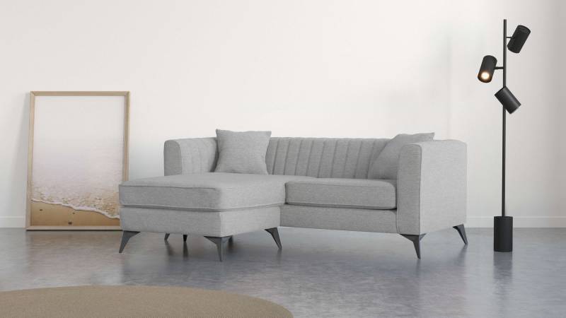 Places of Style Ecksofa »MATTHEW L-Form ideal für kleine Räume, Masse B/T/H: 201/162/74 cm«, elegantes Designsofa, feine Steppung im Rücken, incl. Zierkissen von PLACES OF STYLE