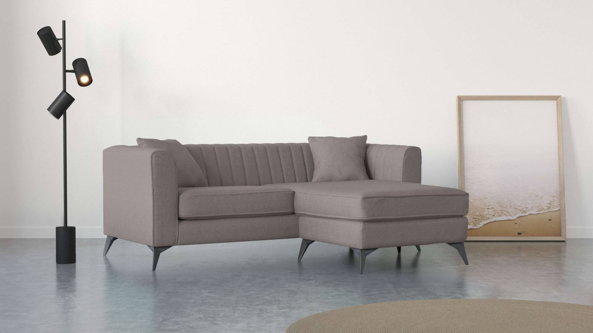 Places of Style Ecksofa »MATTHEW L-Form ideal für kleine Räume, Masse B/T/H: 201/162/74 cm«, elegantes Designsofa, feine Steppung im Rücken, incl. Zierkissen von PLACES OF STYLE