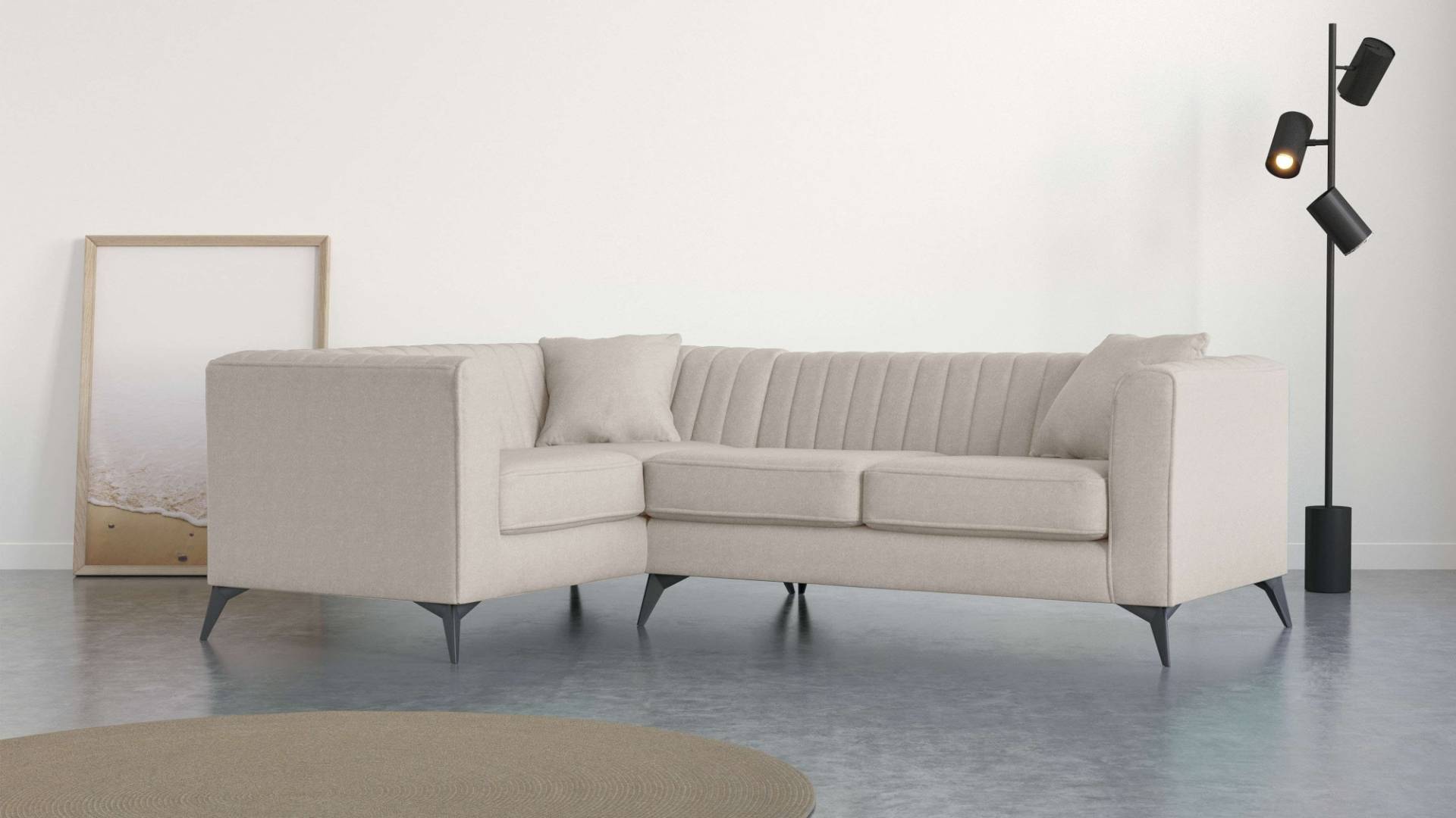 Places of Style Ecksofa »MATTHEW L-Form ideal für kleine Räume, Masse B/T/H: 240/167/74 cm«, elegantes Designsofa, Steppung im Rücken, incl. Zierkissen von PLACES OF STYLE