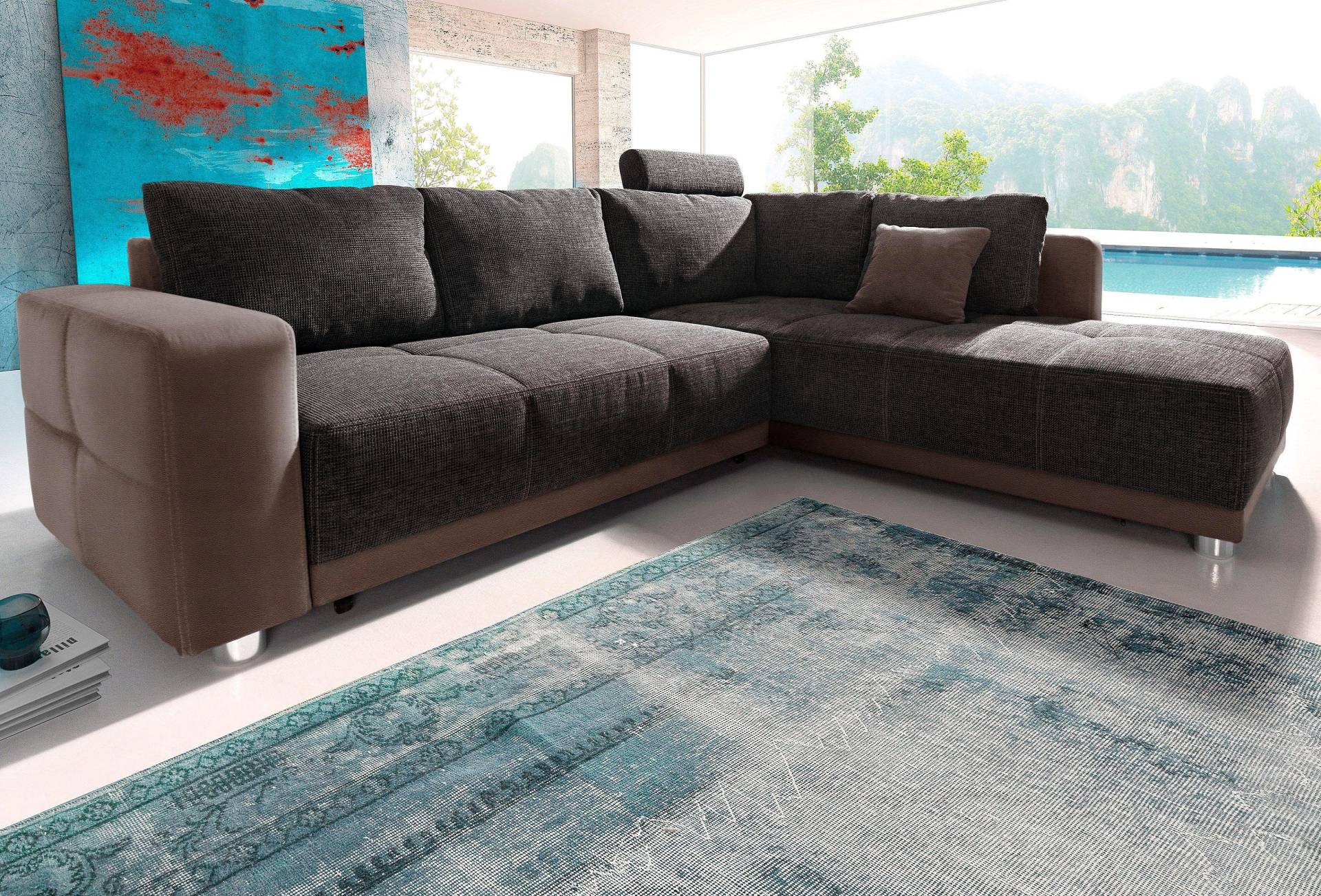 Places of Style Ecksofa, mit Bettfunktion, Bettkasten und Federkern, wahlweise mit 1 oder 3 Kopfstützen, Ottomane links oder rechts montierbar Places of Style Ecksofa, mit Bettfunktion, Bettkasten und Federkern, wahlweise mit 1 oder 3 Kopfstützen, Ottomane links oder rechts montierbar von Jockenhöfer Gruppe