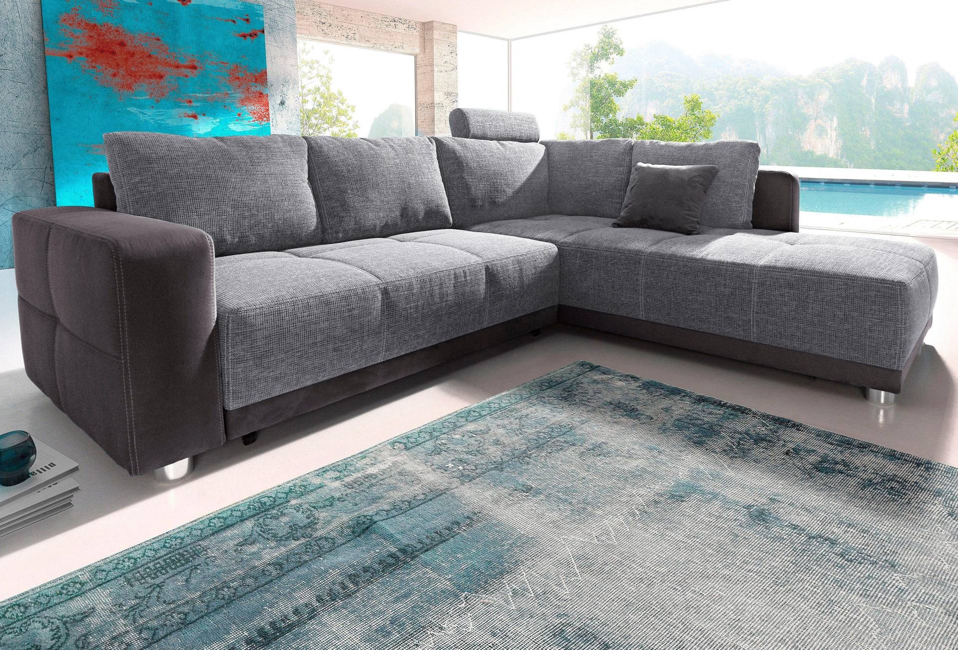 Places of Style Ecksofa, mit Bettfunktion, Bettkasten und Federkern, wahlweise mit 1 oder 3 Kopfstützen, Ottomane links oder rechts montierbar Places of Style Ecksofa, mit Bettfunktion, Bettkasten und Federkern, wahlweise mit 1 oder 3 Kopfstützen, Ottomane links oder rechts montierbar von Jockenhöfer Gruppe