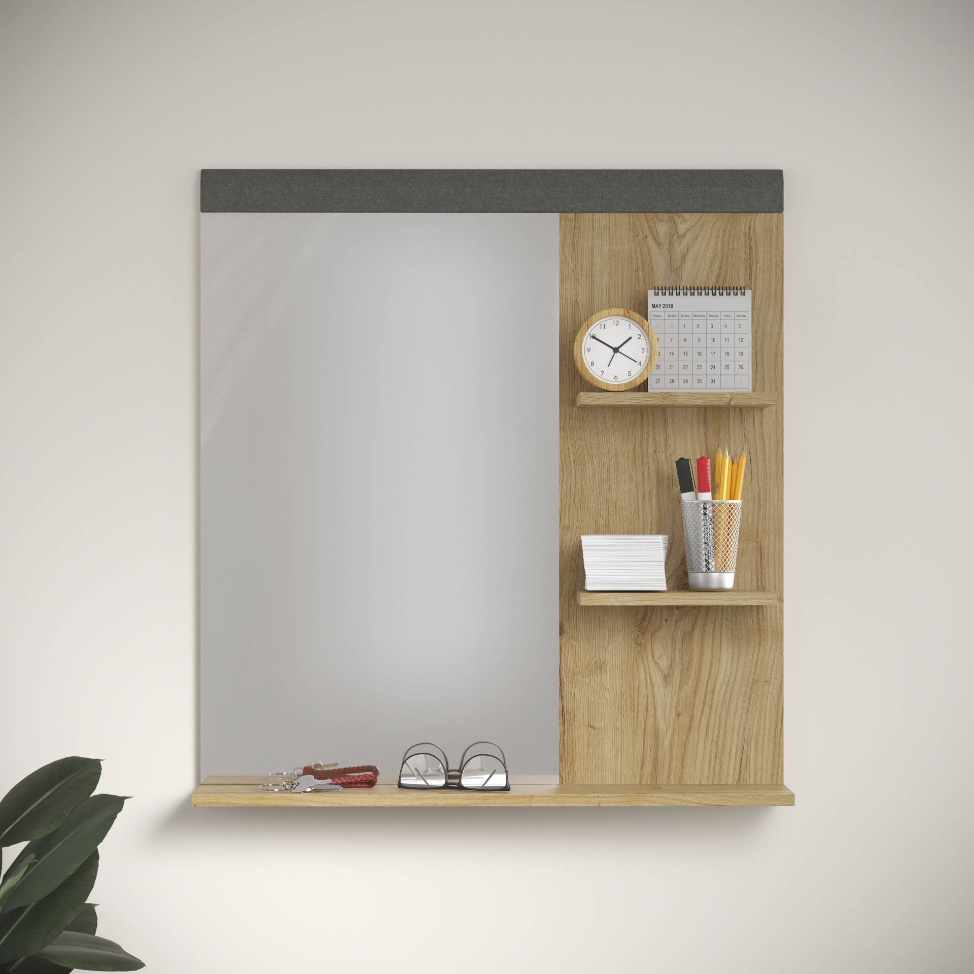 Places of Style Garderobenspiegel »Belva«, (1 St.), eichefarbener Wandspiegel mit 3 Ablagen - (B/T/H) 79/16/85 cm von PLACES OF STYLE