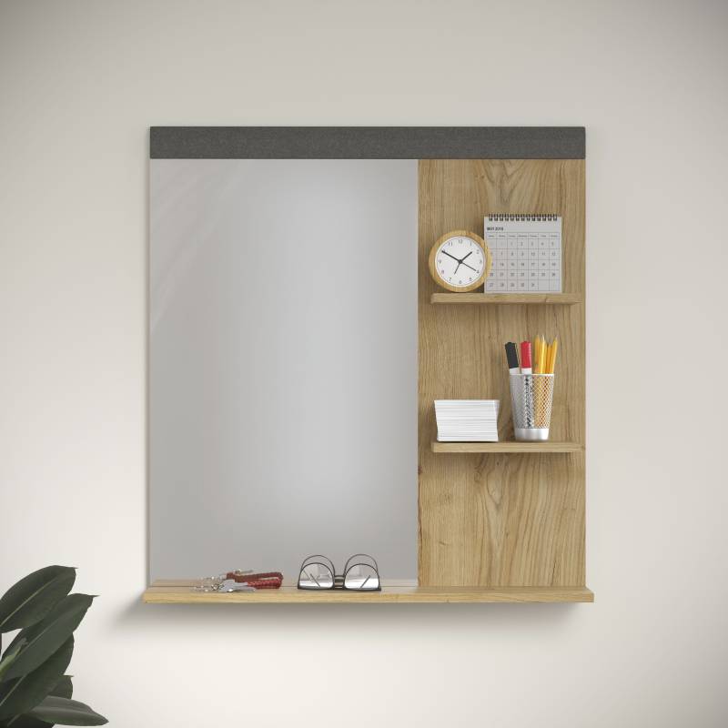Places of Style Garderobenspiegel »Belva«, (1 St.), eichefarbener Wandspiegel mit 3 Ablagen - (B/T/H) 79/16/85 cm von PLACES OF STYLE