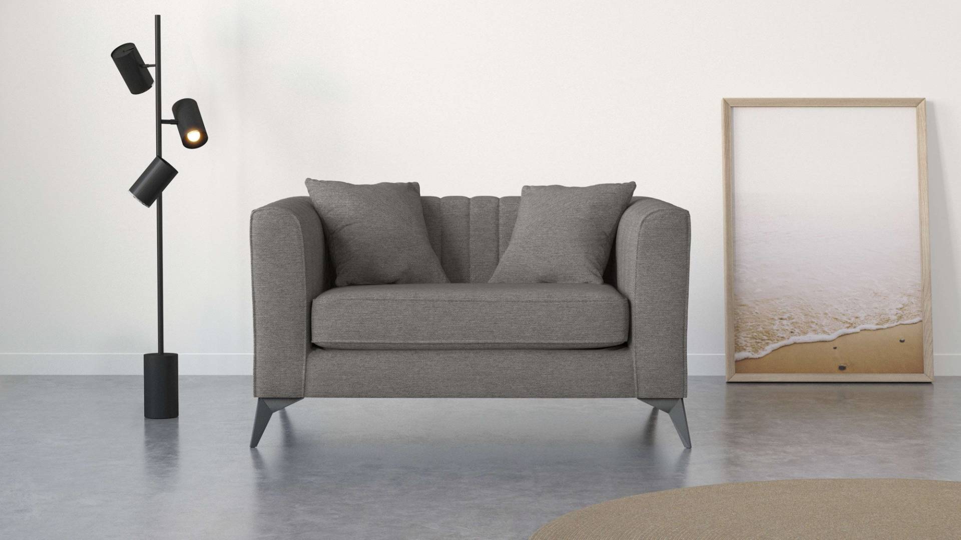 Places of Style Loveseat »MATTHEW Loungesessel, Masse B/T/H: 130/86/74 cm«, incl. Zierkissen, feine Steppung im Rücken, belastbar bis 200kg von PLACES OF STYLE
