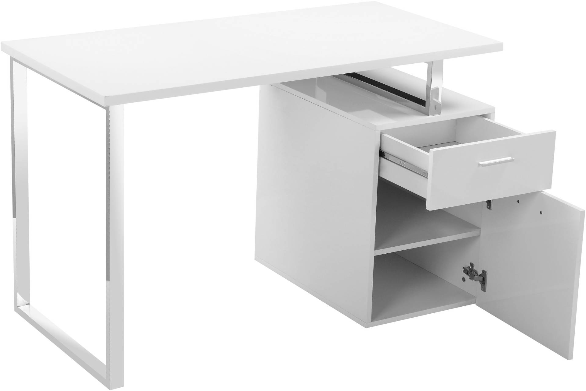 Places of Style Schreibtisch »FJUS, Hochglanz-Optik, mit Metallkufe, 1 Schublade und Tür«, Breite 120 bzw. 136 cm durch variabel montierbare Tischplatte Places of Style Schreibtisch »FJUS, Hochglanz-Optik, mit Metallkufe, 1 Schublade und Tür«, Breite 120 bzw. 136 cm durch variabel montierbare Tischplatte von PLACES OF STYLE