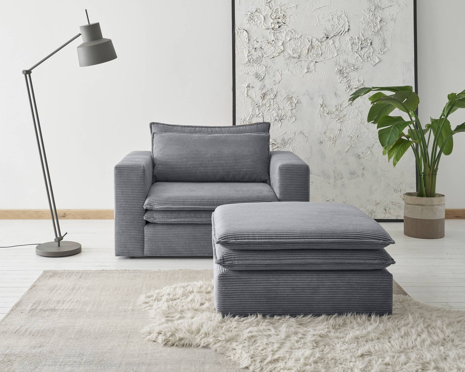 Places of Style Polstersessel »PIAGGE«, (2 tlg.), Hochwertiger Cord, Loveseat und Loveseat-Hocker im Set von PLACES OF STYLE