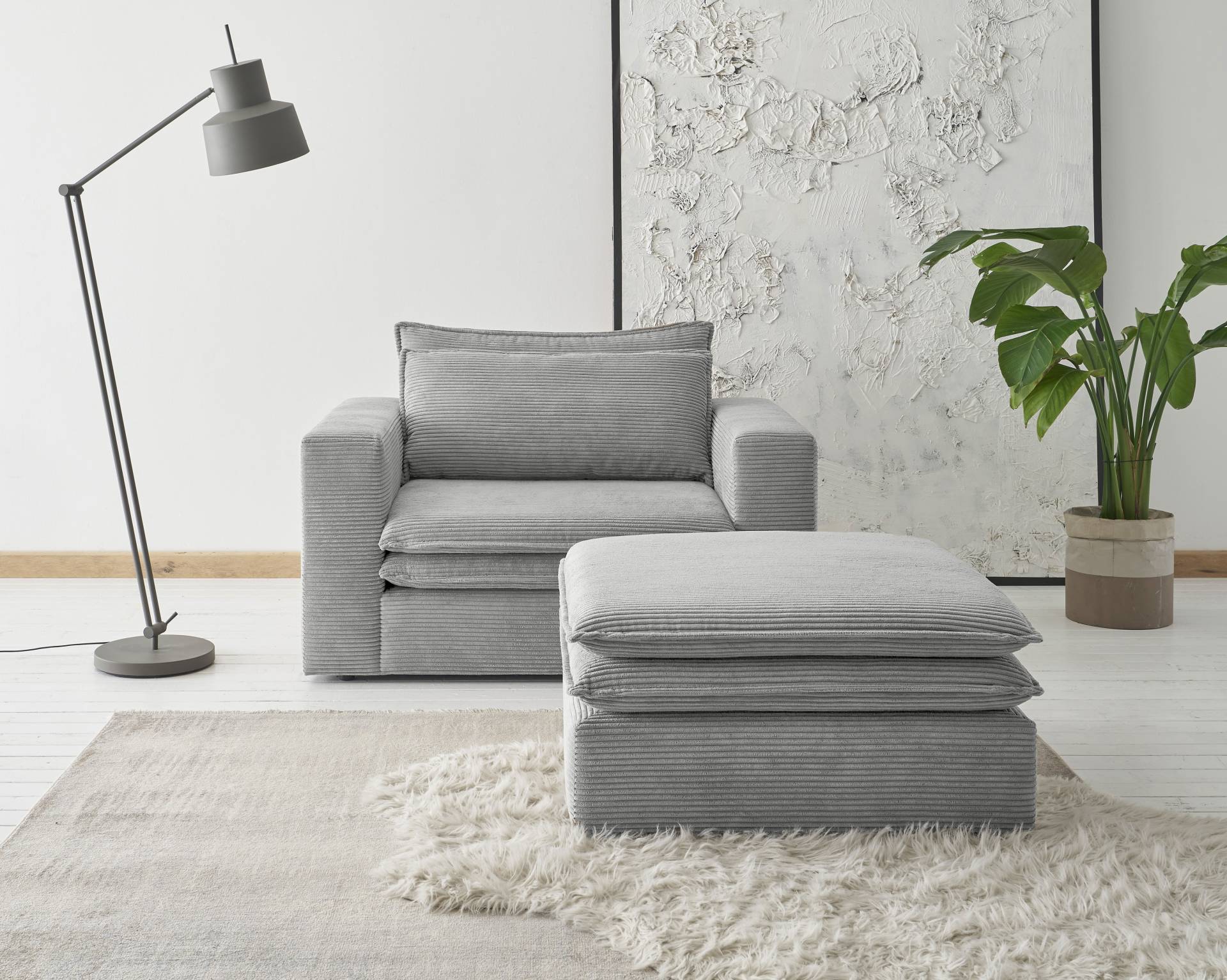 Places of Style Polstersessel »PIAGGE«, (2 tlg.), Hochwertiger Cord, Loveseat und Loveseat-Hocker im Set von PLACES OF STYLE