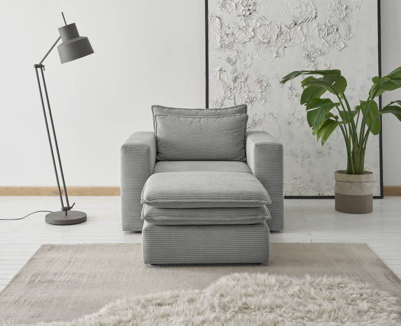 Places of Style Sitzgruppe »PIAGGE«, (2 tlg.), Hochwertiger Cord, Sessel und Hocker klein im Set von PLACES OF STYLE