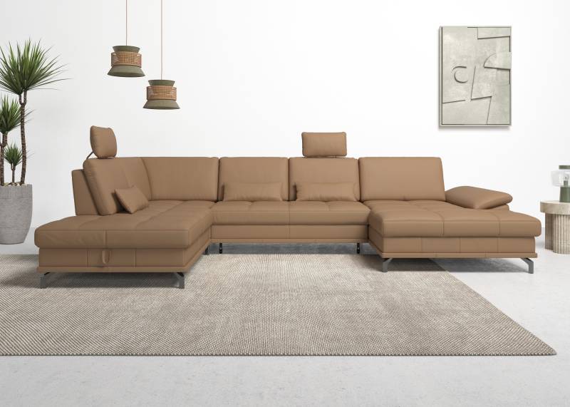 Places of Style Wohnlandschaft »Costello U-Form, mit Sitztiefenverstellung, Armteilverstellung und«, 3 Nierenkissen, optional Bettfunktion und Bettkasten von PLACES OF STYLE