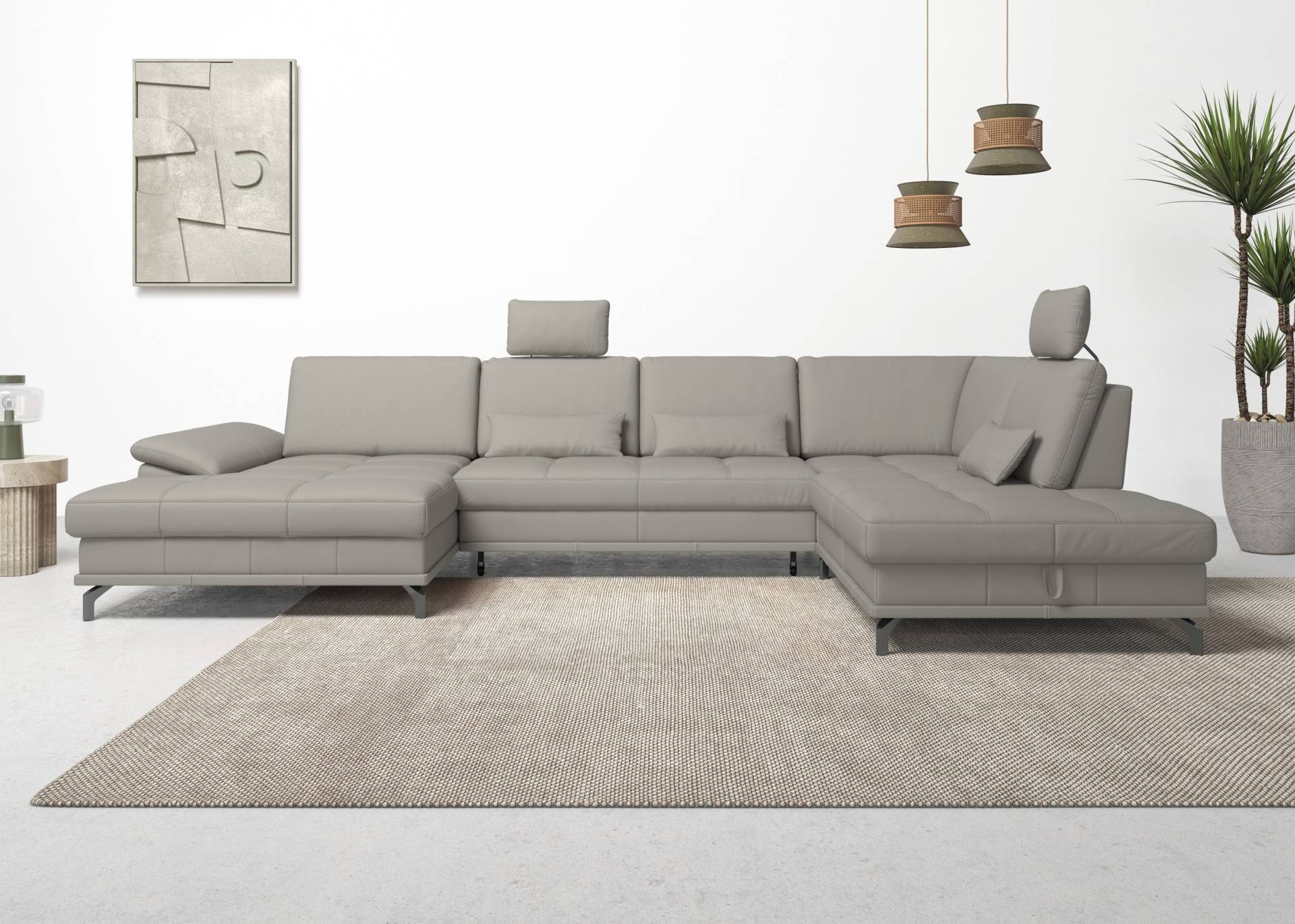 Places of Style Wohnlandschaft »Costello U-Form, mit Sitztiefenverstellung, Armteilverstellung und«, 3 Nierenkissen, optional Bettfunktion und Bettkasten von PLACES OF STYLE