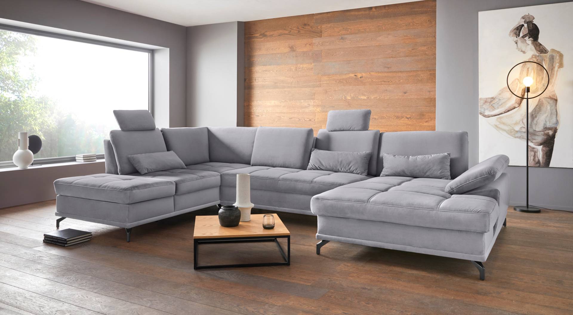 Places of Style Wohnlandschaft »Costello U-Form, mit Sitztiefenverstellung, Armteilverstellung und«, 3 Nierenkissen, optional Bettfunktion und Bettkasten von PLACES OF STYLE