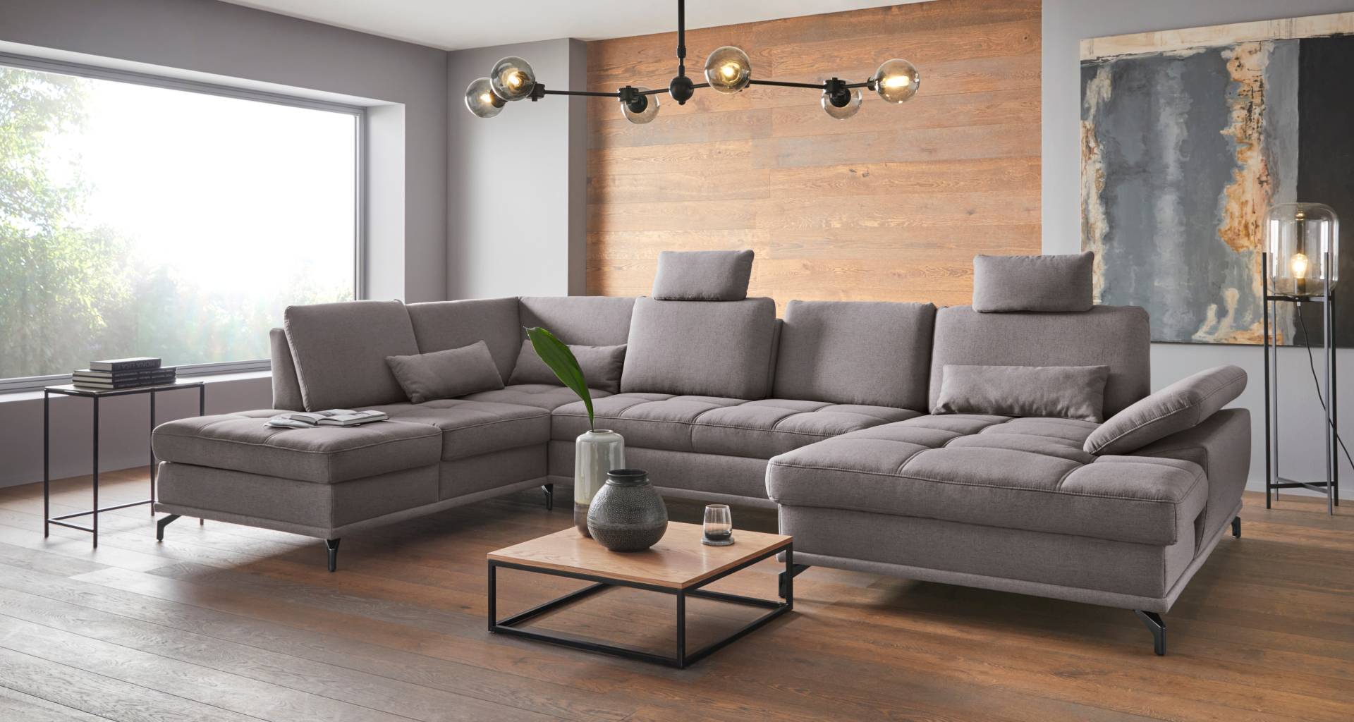 Places of Style Wohnlandschaft »Costello U-Form, mit Sitztiefenverstellung, Armteilverstellung und«, 3 Nierenkissen, optional Bettfunktion und Bettkasten von PLACES OF STYLE