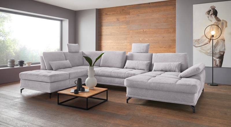 Places of Style Wohnlandschaft »Costello U-Form, mit Sitztiefenverstellung, Armteilverstellung und«, 3 Nierenkissen, optional Bettfunktion und Bettkasten von PLACES OF STYLE