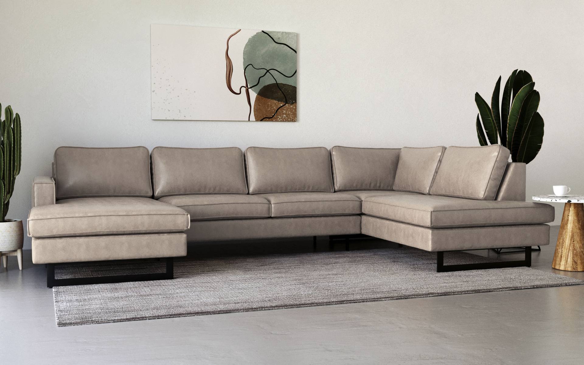 Places of Style Wohnlandschaft »Pinto, 350 cm, U-Form, XXL, mit Ottomanen«, Cord, Feincord, Luxus-Microfaser Leder und Chenille von PLACES OF STYLE