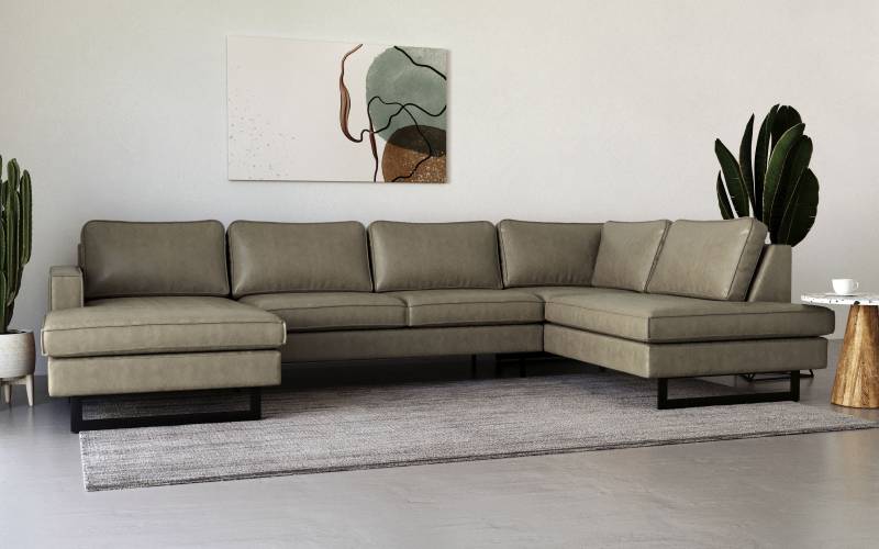 Places of Style Wohnlandschaft »Pinto, 350 cm, U-Form, XXL, mit Ottomanen«, Cord, Feincord, Luxus-Microfaser Leder und Chenille von PLACES OF STYLE