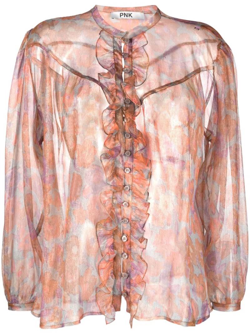 PNK floral-print semi-sheer silk shirt - Brown von PNK