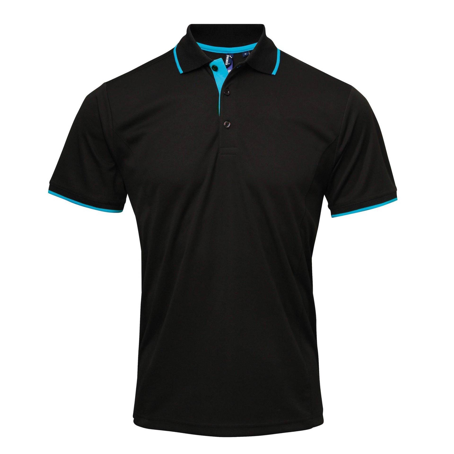 Kontrast Coolchecker Polo Shirt Herren Schwarz L von PREMIER