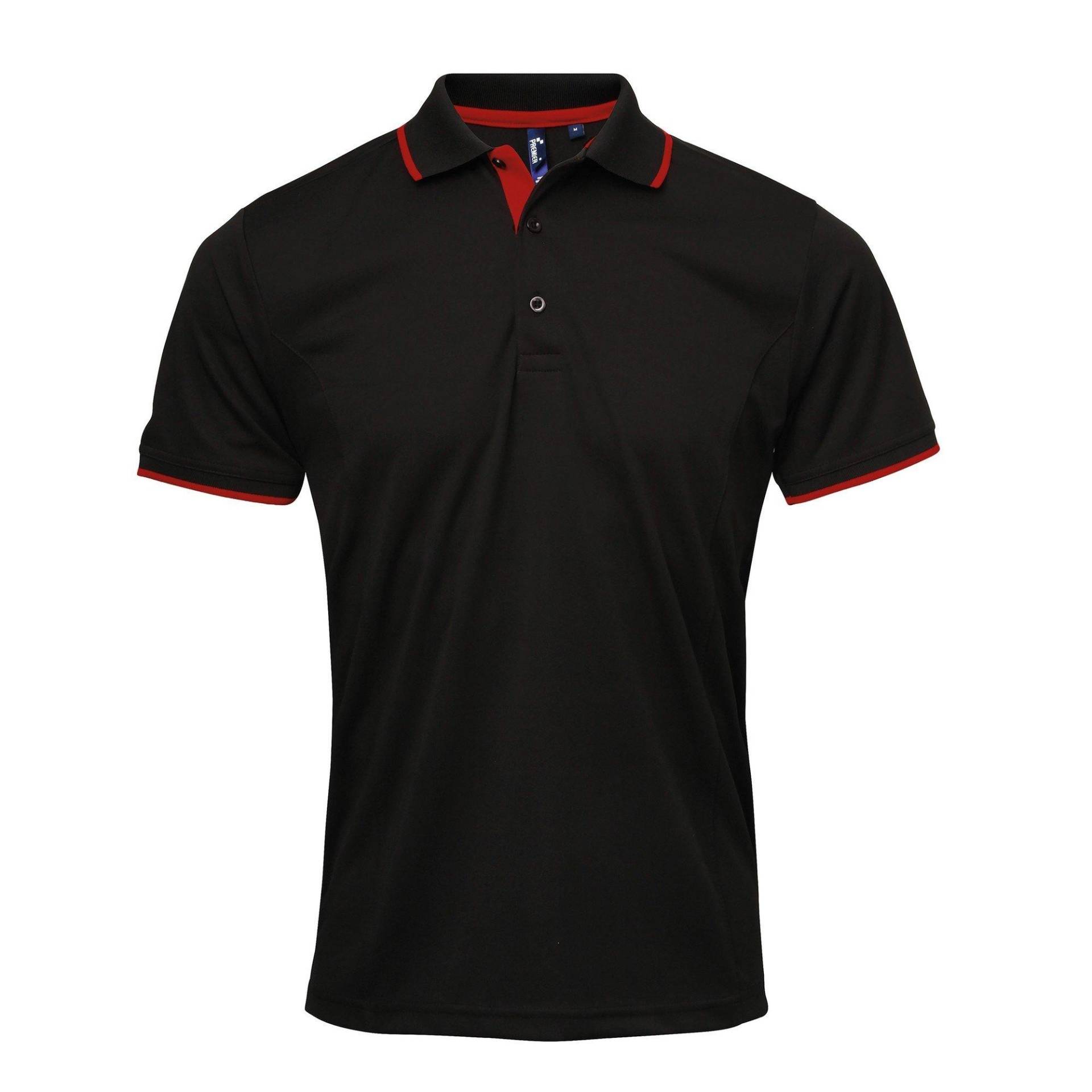 Kontrast Coolchecker Polo Shirt Herren Schwarz M von PREMIER