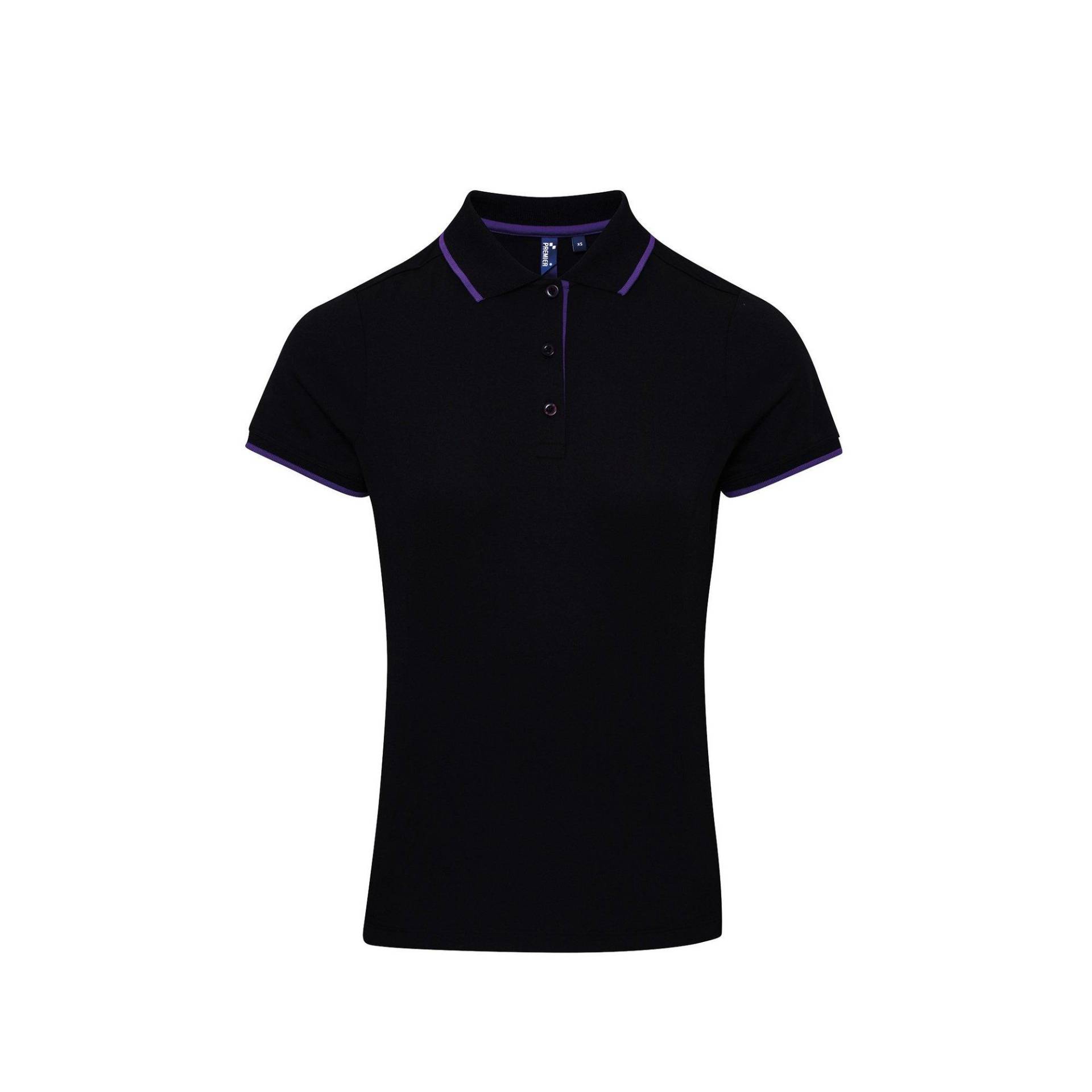 Kontrast Coolkaro Polo Shirt Damen Schwarz M von PREMIER