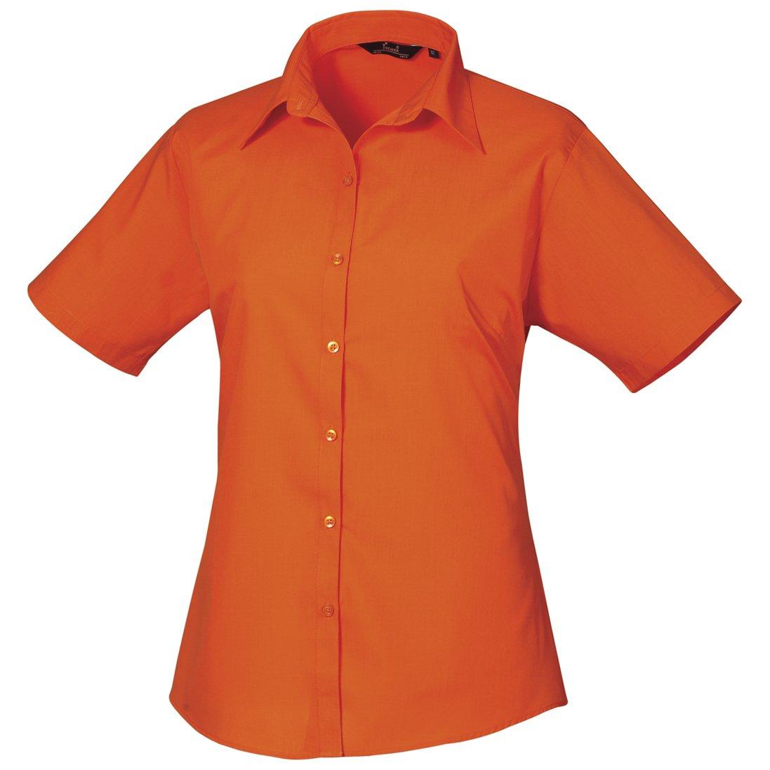 Kurzarm Popeline Bluse Arbeitshemd Damen Orange 32 von PREMIER