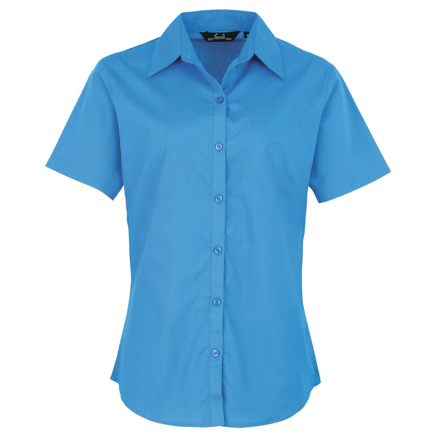 Kurzarm Popeline Bluse Arbeitshemd Damen Saphirblau 34 von PREMIER