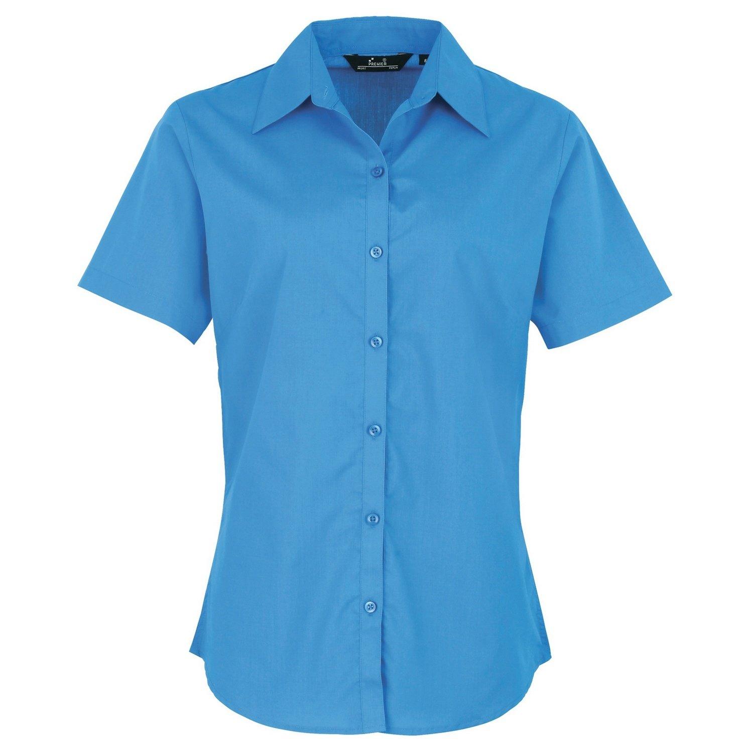 Kurzarm Popeline Bluse Arbeitshemd Damen Saphirblau 48 von PREMIER