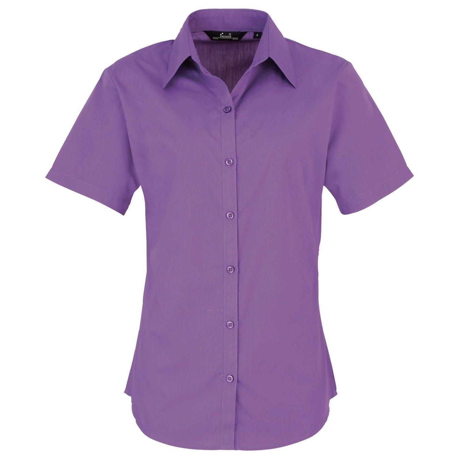 Kurzarm Popeline Bluse Arbeitshemd Damen Violett 52 von PREMIER