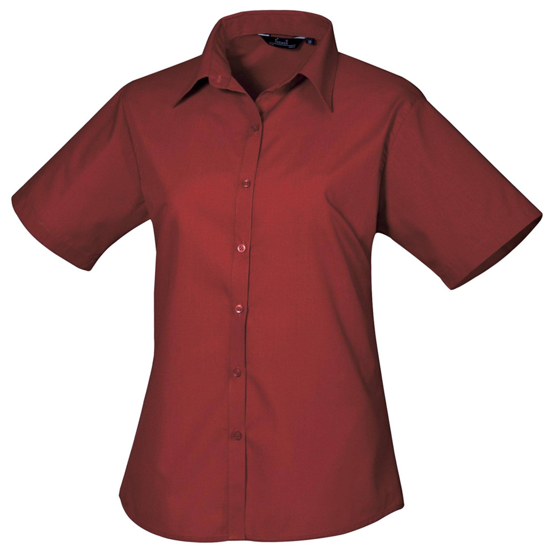 Kurzarm Popeline Bluse Arbeitshemd Damen Weinrot 32 von PREMIER