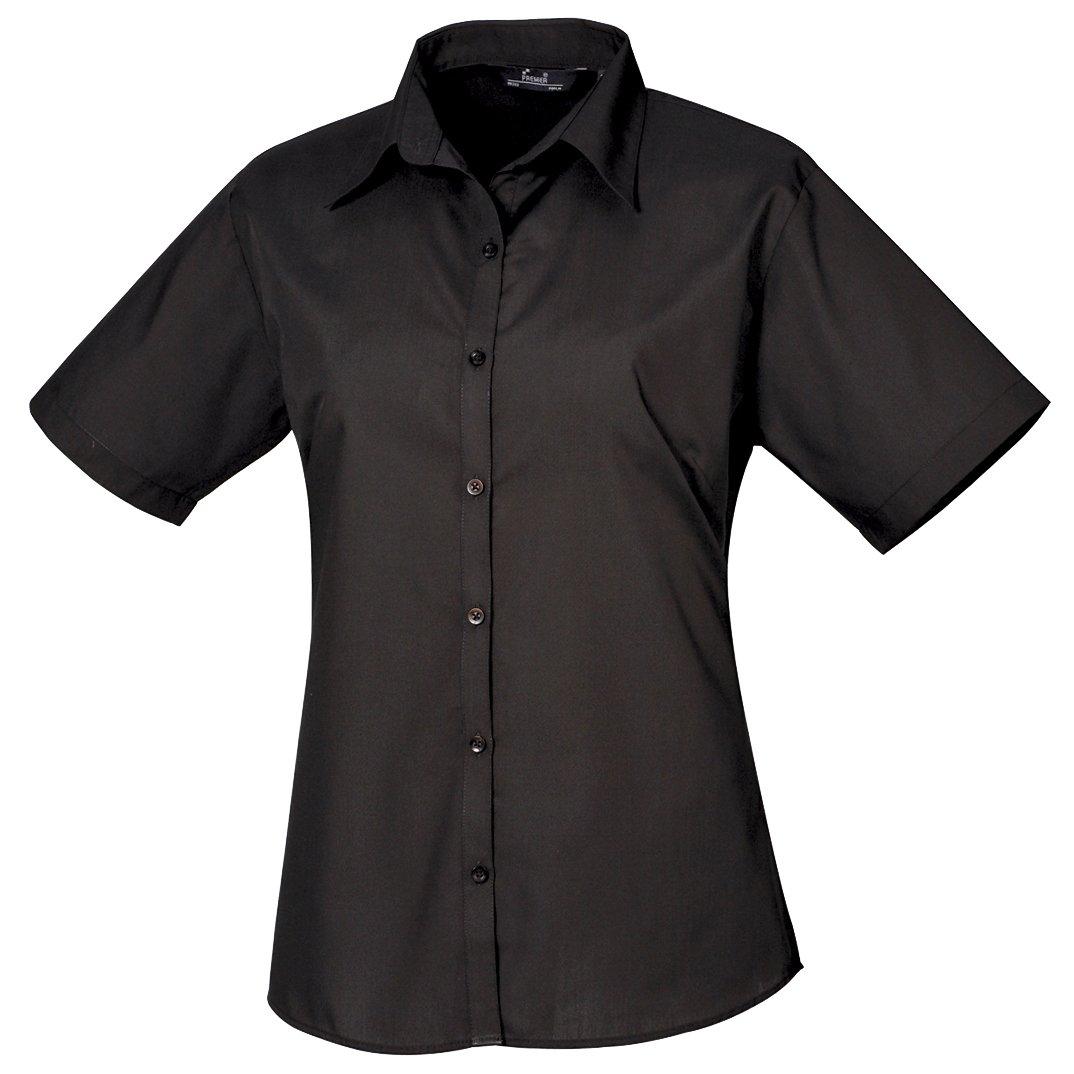 Kurzarm Popeline Bluse Arbeitshemd Damen Schwarz 34 von PREMIER