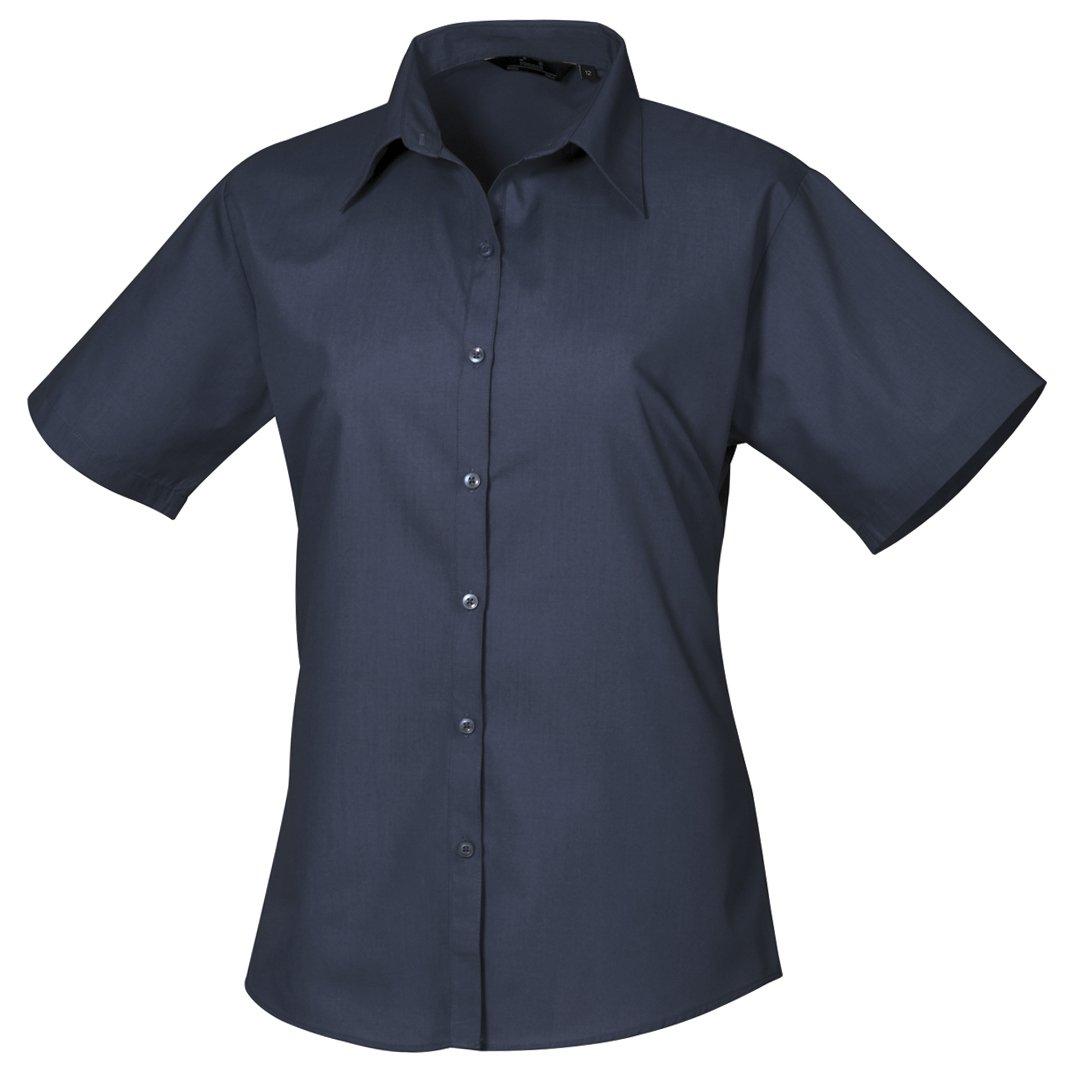 Kurzarm Popeline Bluse Arbeitshemd Damen Marine 34 von PREMIER