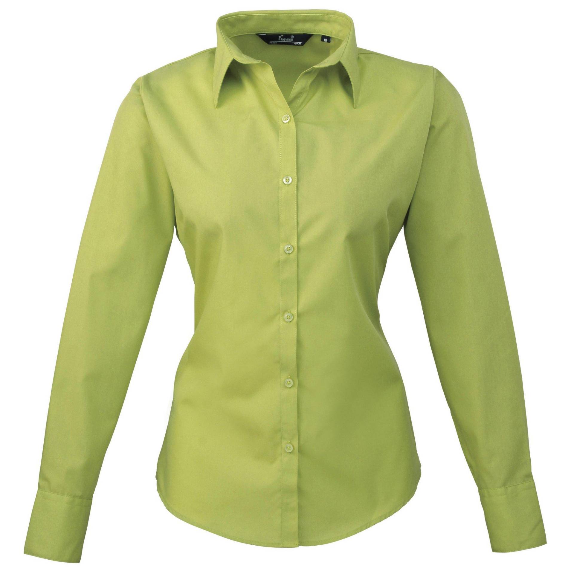 Popeline Bluse Arbeitshemd, Langärmlig Damen Limone 34 von PREMIER