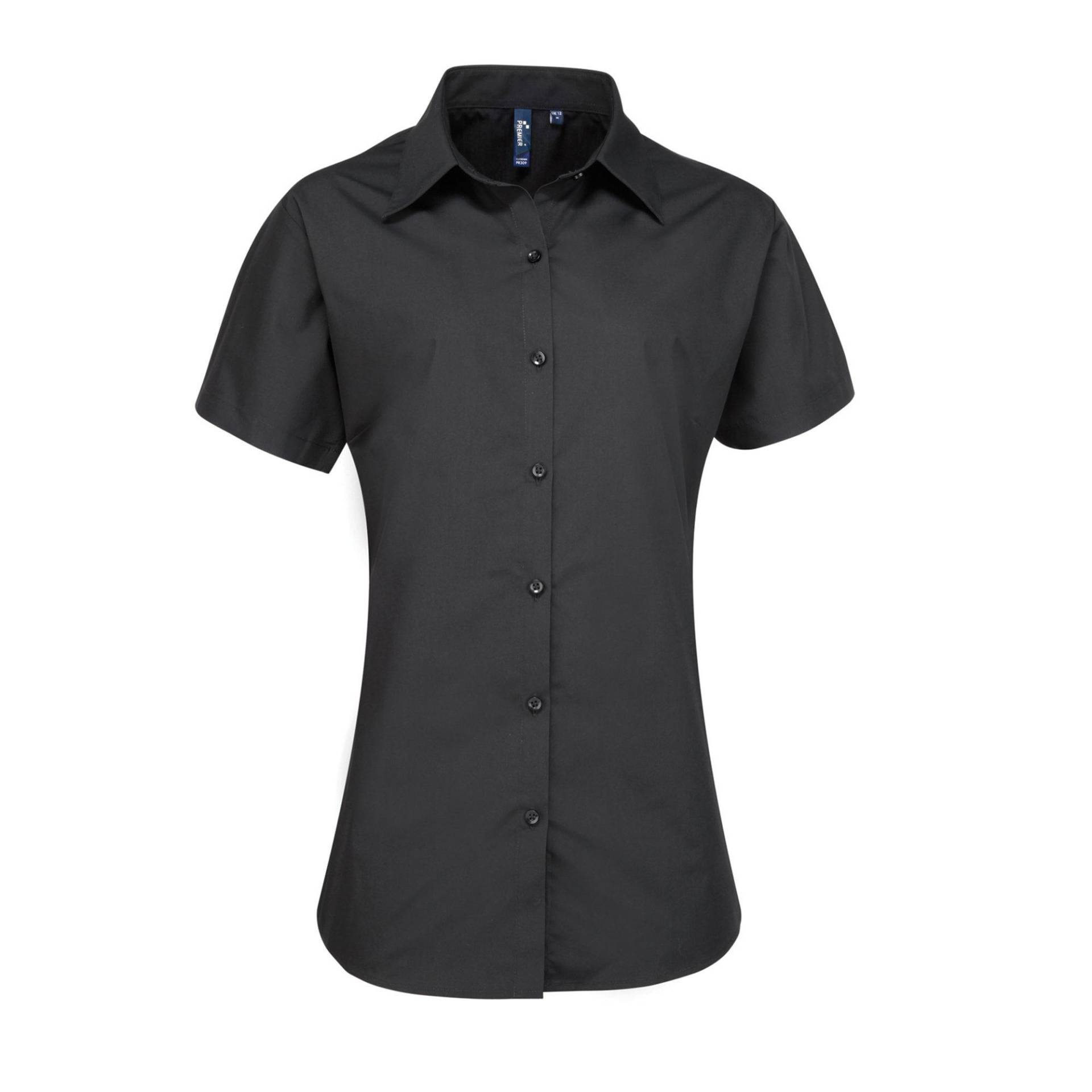 Popeline Bluse Arbeitshemd, Kurzärmlig Damen Schwarz 36 von PREMIER