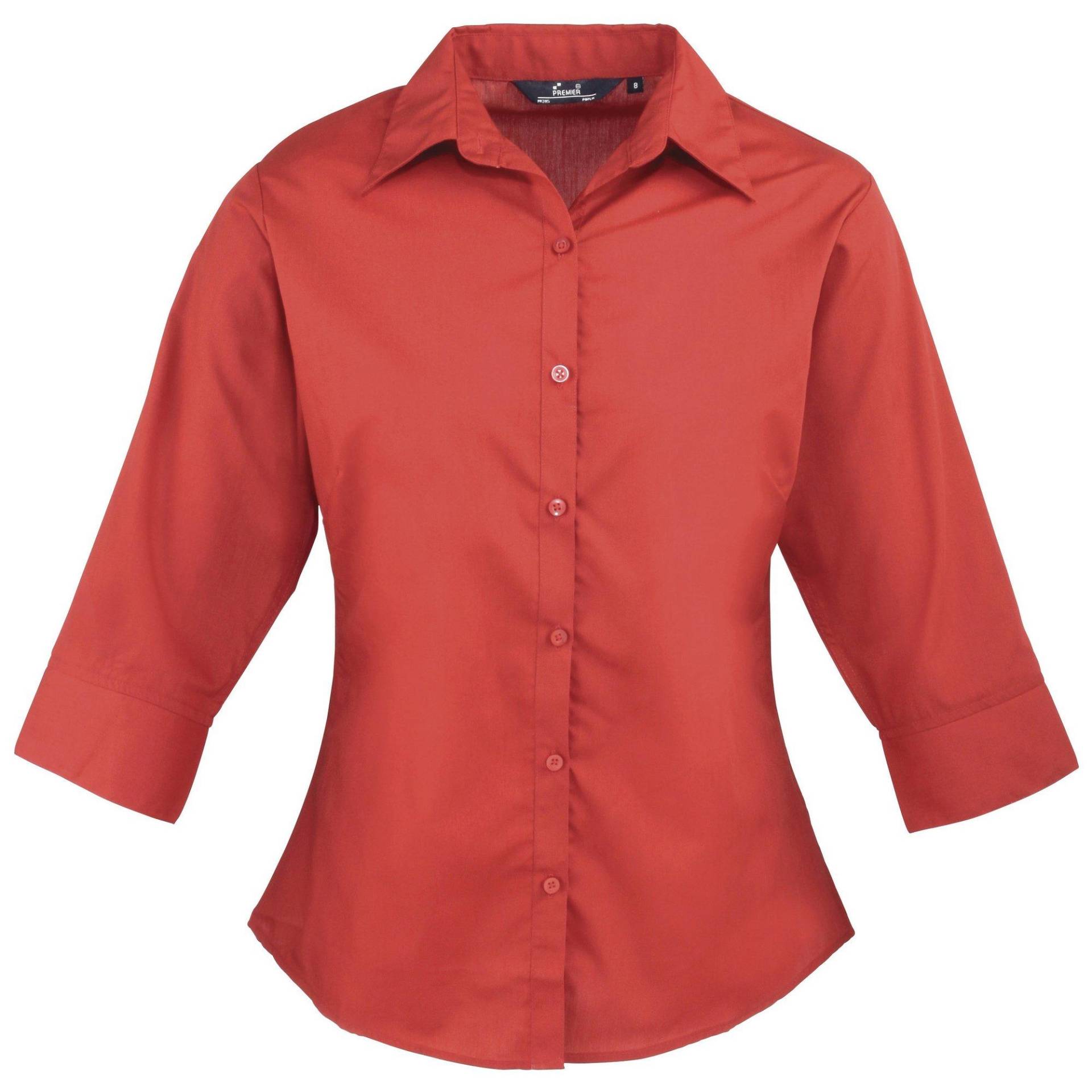 Popeline Bluse Arbeitshemd, 34 Arm Damen Rot Bunt 36 von PREMIER