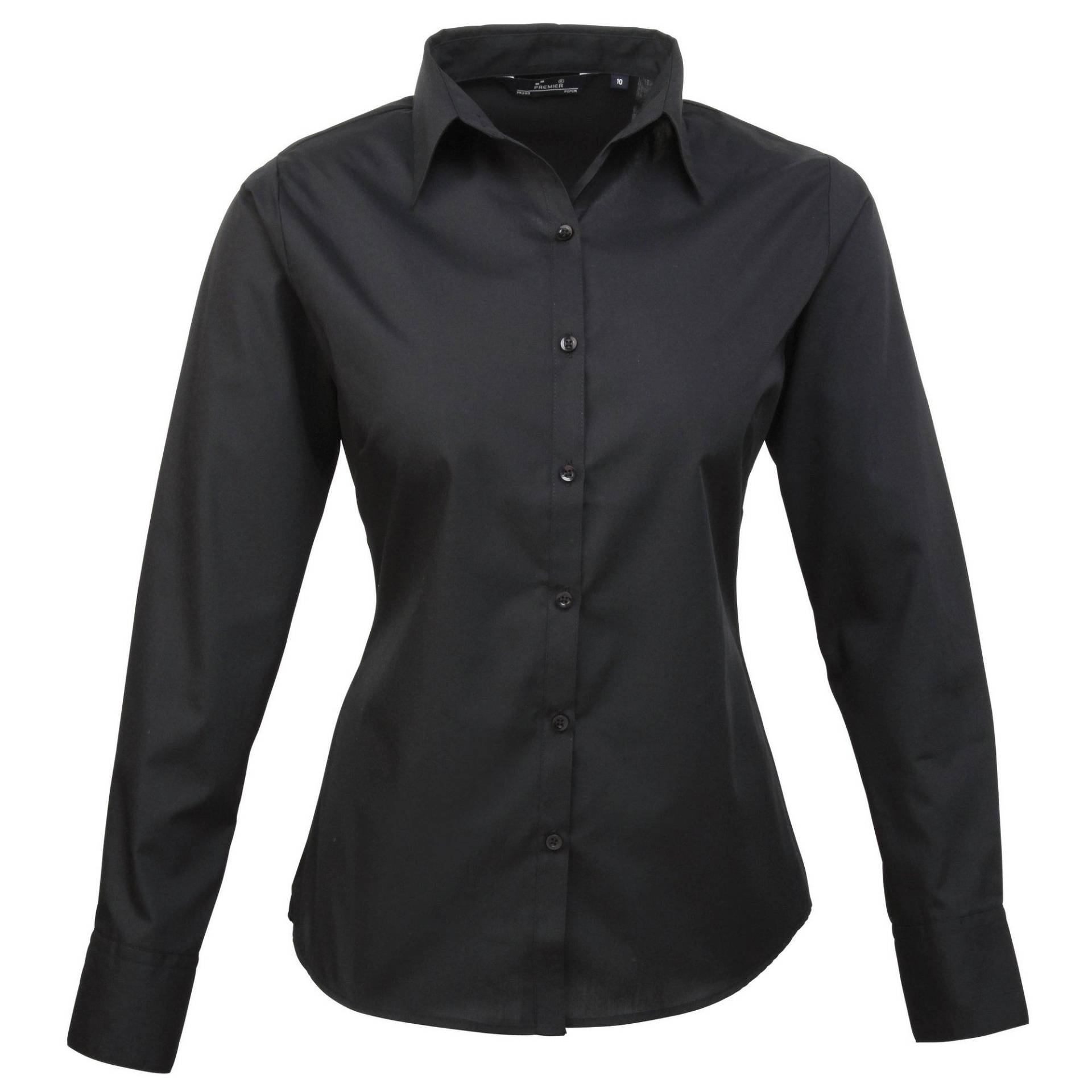 Popeline Bluse Arbeitshemd, Langärmlig Damen Schwarz 36 von PREMIER