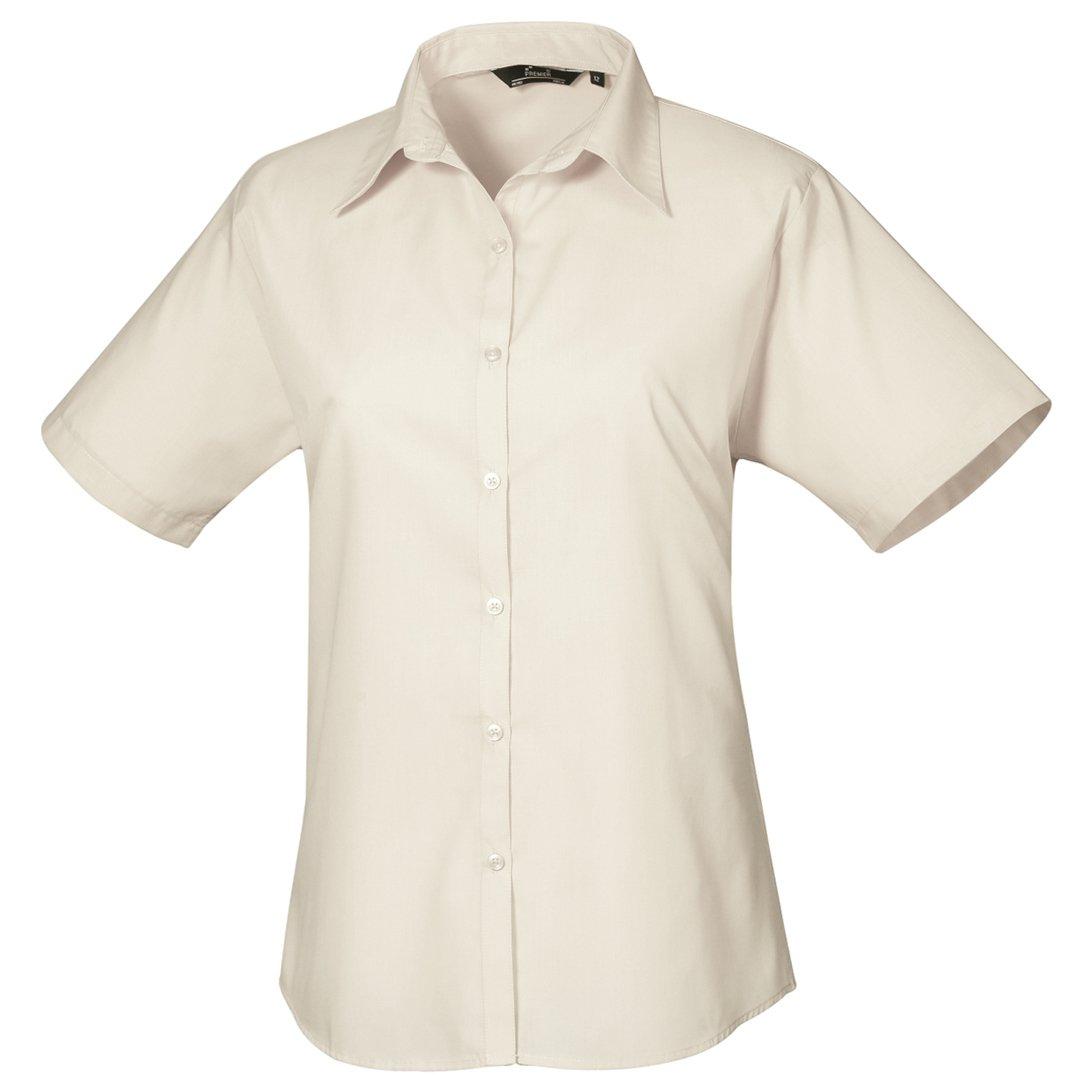 Kurzarm Popeline Bluse Arbeitshemd Damen Beige 38 von PREMIER