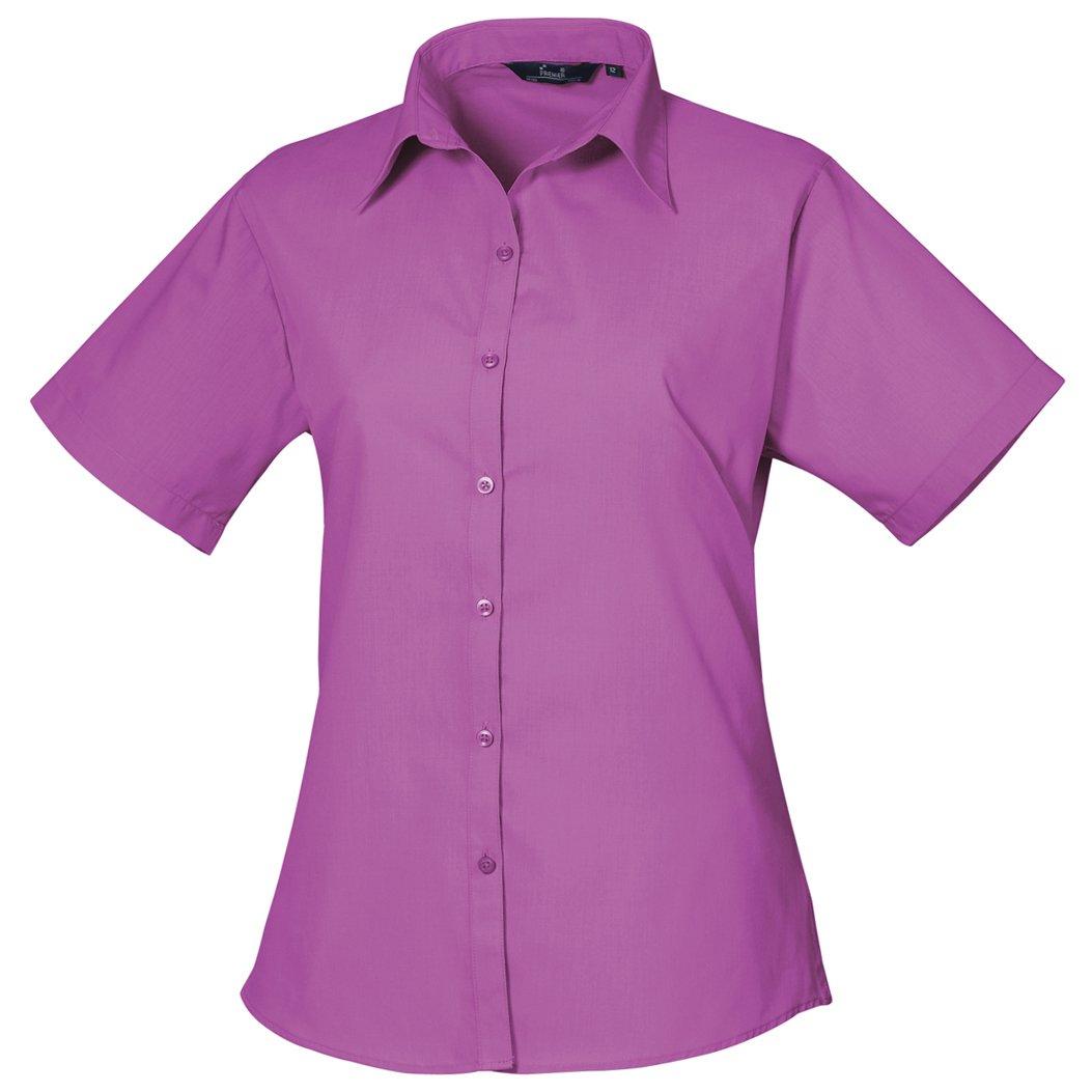 Kurzarm Popeline Bluse Arbeitshemd Damen Violett Bunt 38 von PREMIER