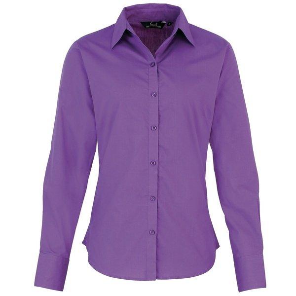 Popeline Bluse Arbeitshemd, Langärmlig Damen Violett 42 von PREMIER