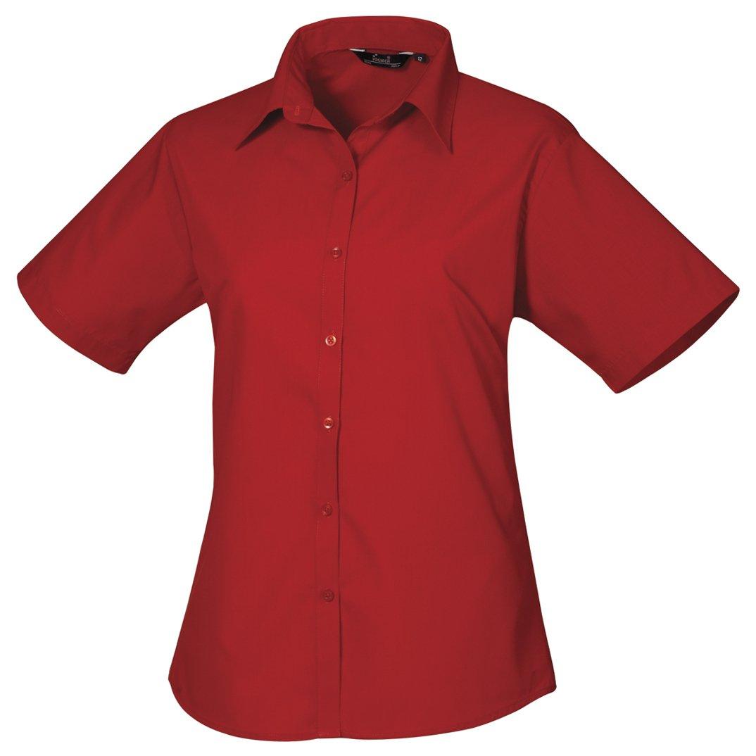 Kurzarm Popeline Bluse Arbeitshemd Damen Rot Bunt 44 von PREMIER