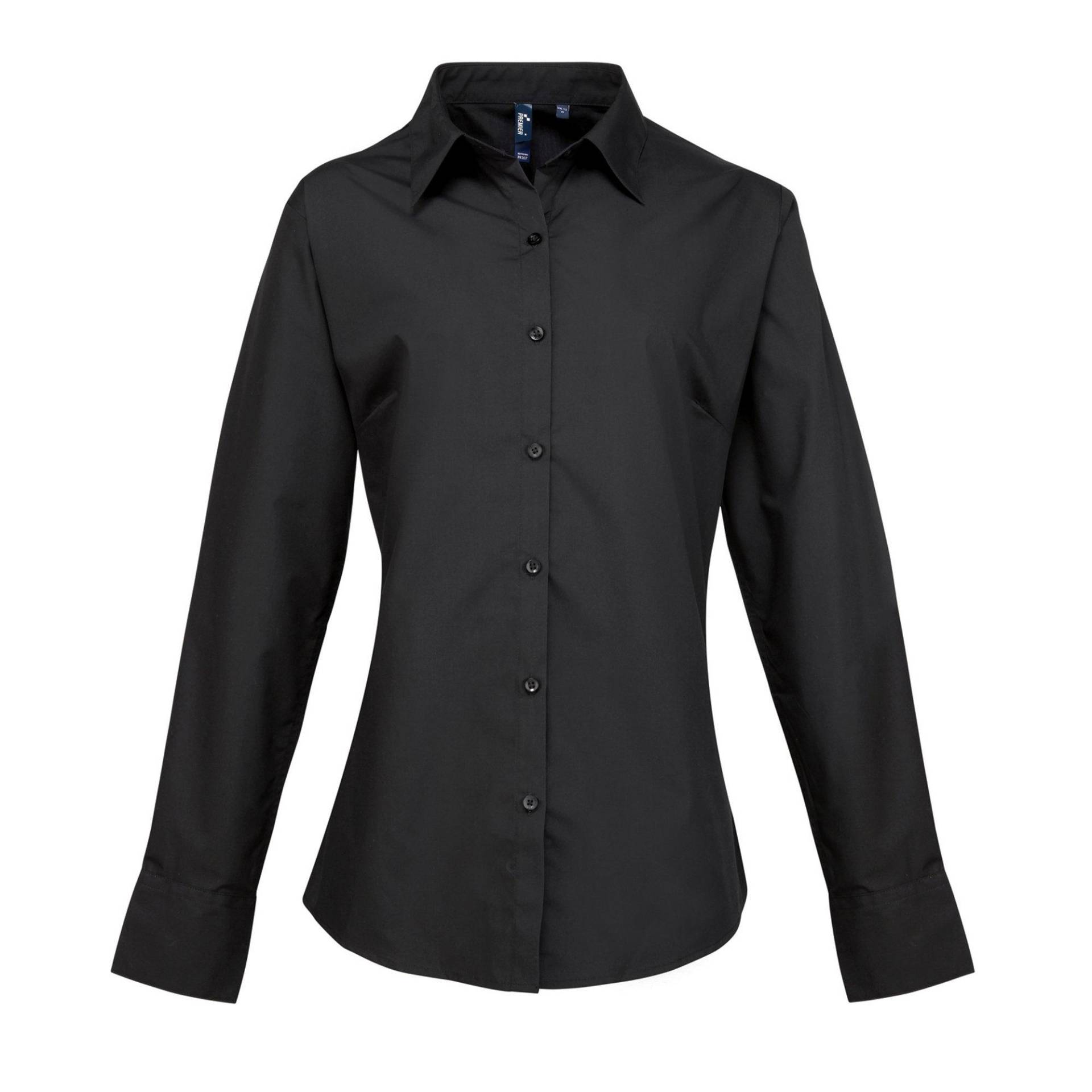 Popelinebluse Bluse Arbeitshemd, Langärmlig Damen Schwarz 48 von PREMIER