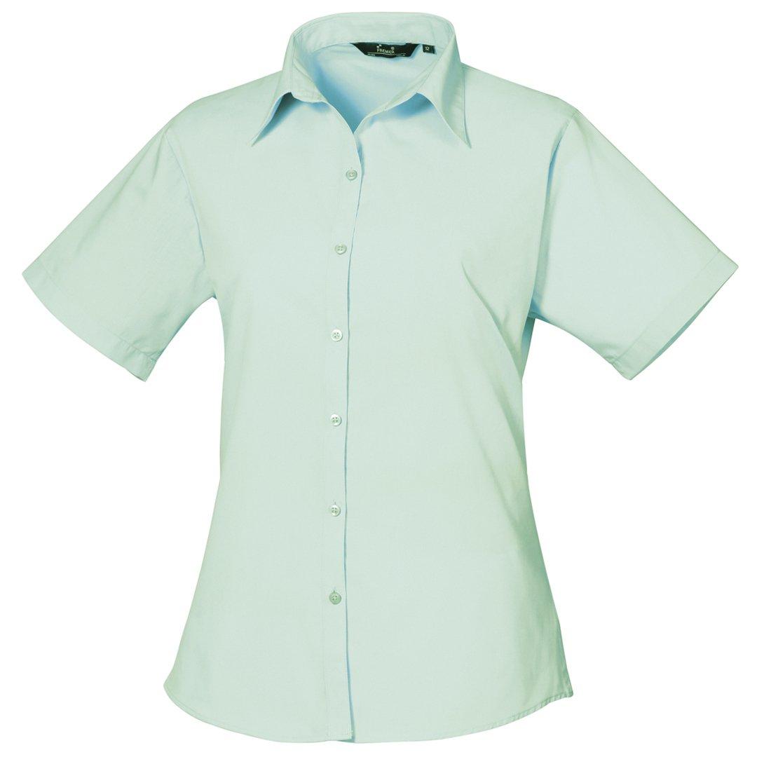 Kurzarm Popeline Bluse Arbeitshemd Damen Aquamarine 50 von PREMIER