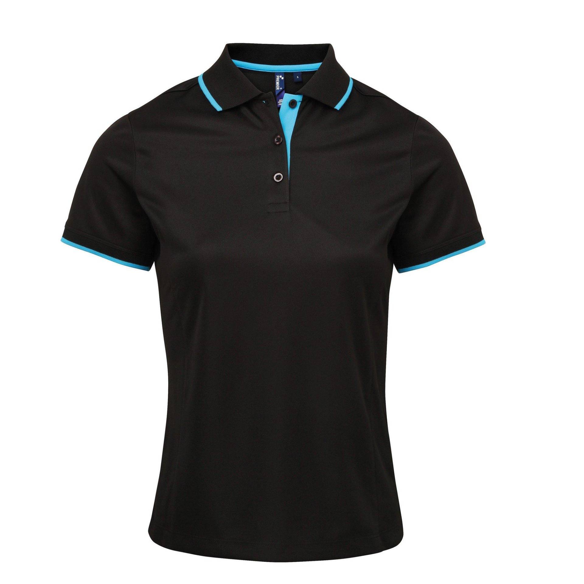 Kontrast Coolkaro Polo Shirt Damen Schwarz S von PREMIER