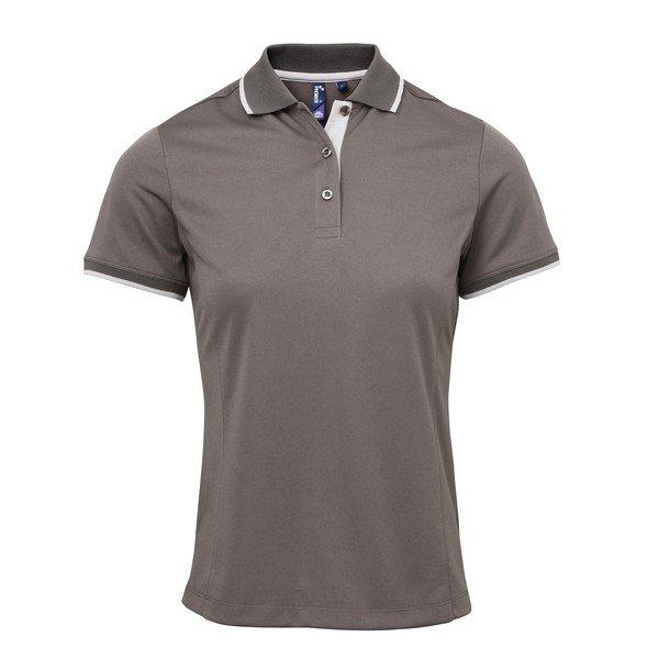 Kontrast Coolkaro Polo Shirt Damen Grau XL von PREMIER